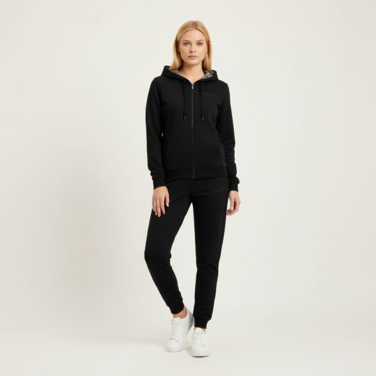 Tuta con zip e cappuccio con interno animalier